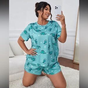 Women's Dinosaur Print Pajama Set - Blue